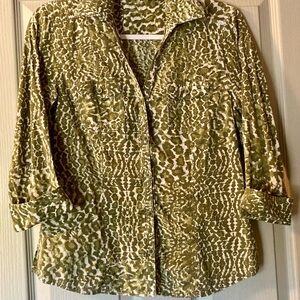 Foxcroft Green and White Patterned Shirt